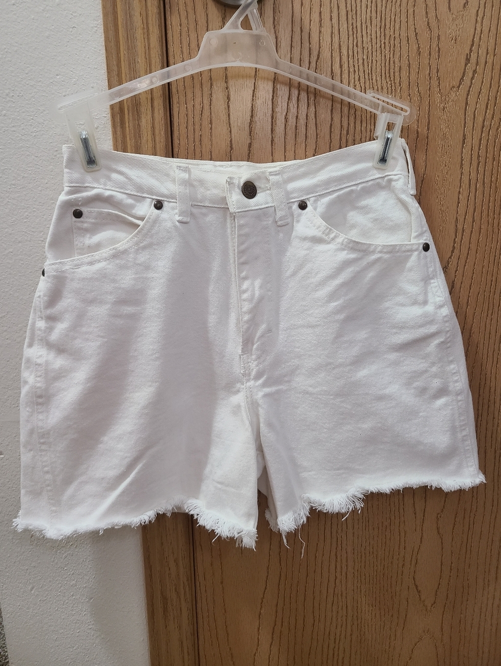 PS Gitano White Frayed Hem Vintage 90s Embroidered Denim High Rise Jean Shorts
